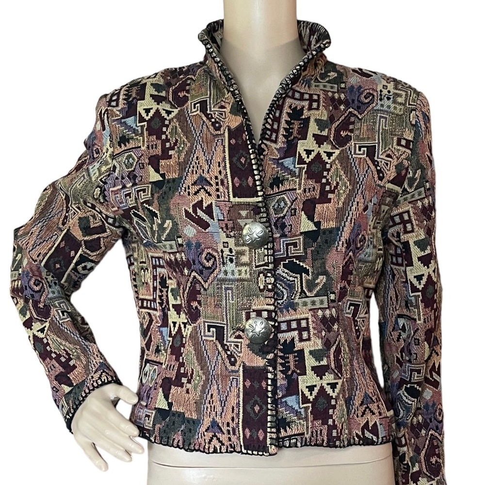 CHEYENNE OUTFITTERS M vintage geometric tapestry jacket coat blazer